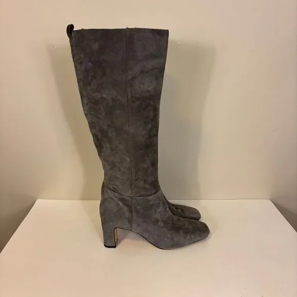 J. McLaughlin Grey Suede Heeled Knee High Tall Pull On Boots 8.5 - Picture 2 of 9